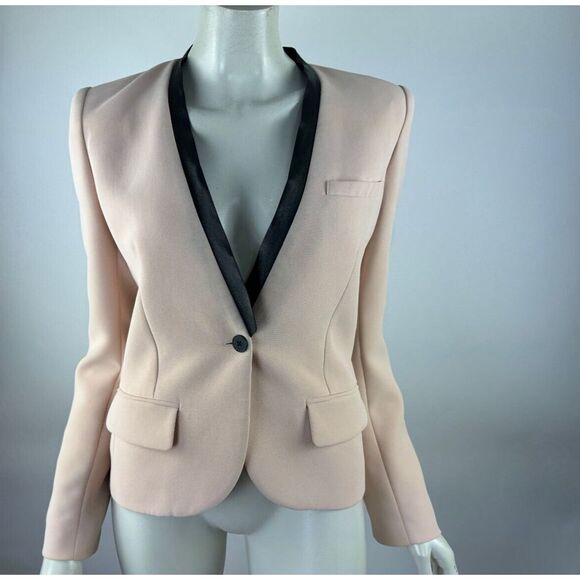 Barbara Bui Jackets & Blazers - Barbara‎ Bui Leather Trim Blazer 40 US 8 Flaw* Long Sleeve Lined V-neck Jacket